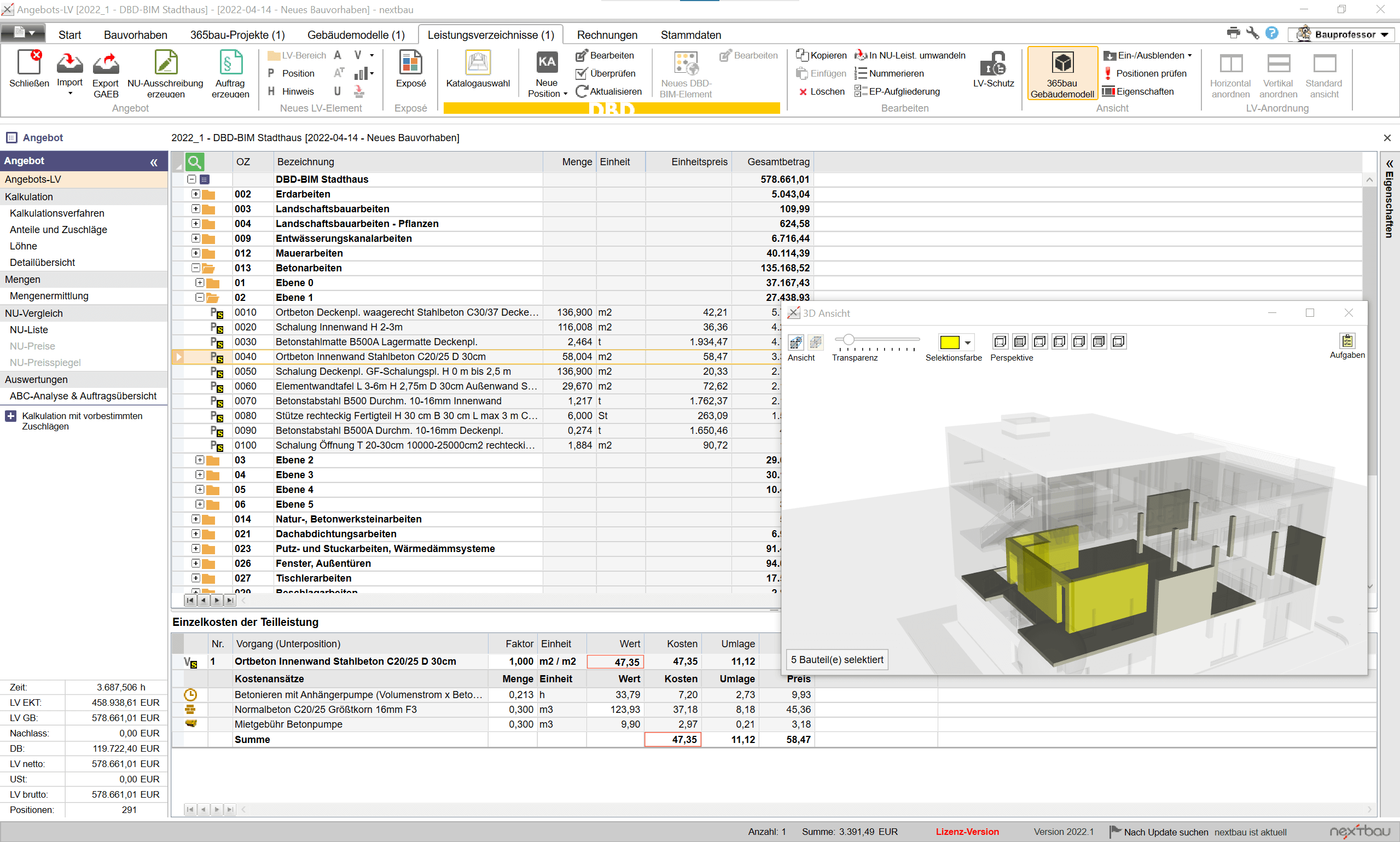 Leistungsverzeichnisse in nextbau werden mit dem Gebäudemodell in 365bau verknüpft